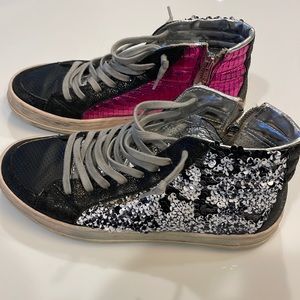P448 Embossed Leather Panel Sequin Sneakers